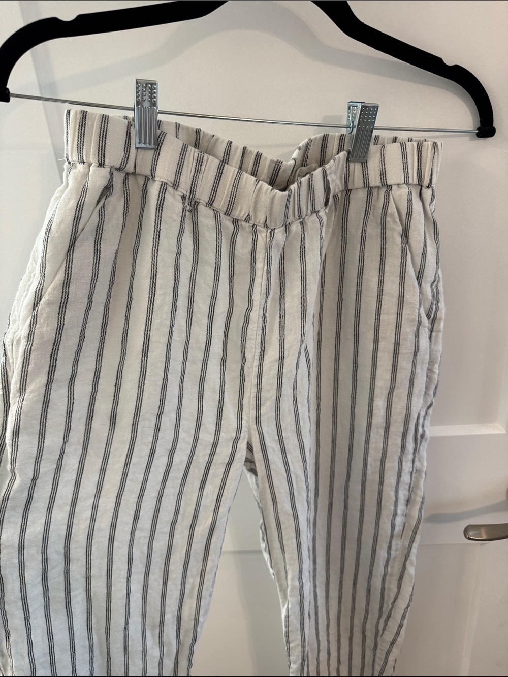 Quince Women's Cream and Black Striped Straight-Leg Pants - Picture 3 of 5